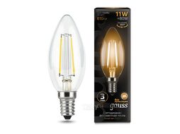 Лампа светодиодная филаментная Filament 11Вт свеча 2700К тепл. бел. E14 810лм GAUSS 103801111