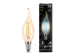 Лампа светодиодная филаментная Filament 5Вт свеча на ветру 4100К нейтр. бел. 420лм golden GAUSS 104801805