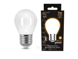 Лампа светодиодная филаментная Filament 9Вт шар 3000К тепл. бел. E27 590лм milky GAUSS 105202109
