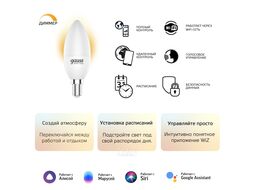 Лампа светодиодная умная Smart Home 5Вт свеча 2700К тепл. бел. 470лм диммир. управление по Wi-Fi GAUSS 1100112