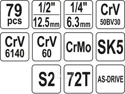 Набор инструмента 1/2", 1/4" (79пр.) CrV Yato YT-38911