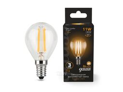 Лампа светодиодная филаментная Filament 11Вт шар 2700К тепл. бел. E14 720лм GAUSS 105801111