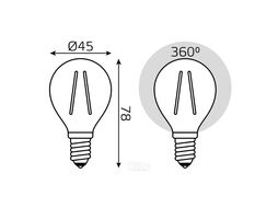 Лампа светодиодная филаментная Filament 11Вт шар 2700К тепл. бел. E14 720лм GAUSS 105801111