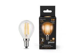 Лампа светодиодная филаментная Filament 5Вт шар 2700К тепл. бел. E14 420лм GAUSS 105801105