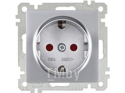 Розетка 1-ая (скрытая, с/з, шторки) серебро, ELITRA, MUTLUSAN (16 A, 250 V, IP 20)
