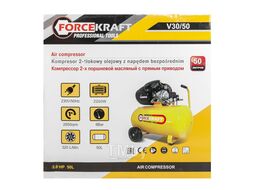 Компрессор 2-х поршневой с прямым приводом (ресивер 50л, 8 бар, 320л/м, 1100W, 230V) FORCEKRAFT FK-V30/50