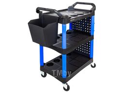 Тележка инструментальная пластиковая г/п 130кг (950х430х840мм, 3 полки, доп. ящик, сетка с крючками, вес 12.5кг) Forsage F-1141344