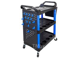 Тележка инструментальная пластиковая г/п 130кг (950х430х840мм, 3 полки, доп. ящик, сетка с крючками, вес 12.5кг) Forsage F-1141344