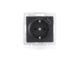 Розетка с заземлением + USB разъём чёрный бархат VESNA Lezard 742-4288-181