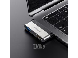Адаптер Borofone DH2 Type-C - USB 3.0 + HDMI (металлик)