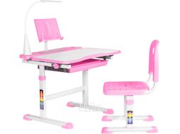 Парта+стул Anatomica Avgusta с ящиком, подставкой и светильником (белый/розовый)