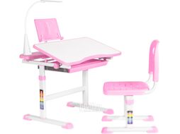 Парта+стул Anatomica Avgusta с ящиком, подставкой и светильником (белый/розовый)