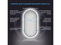 Овальное зеркало с фоновой LED-подсветкой Wellsee 7 Rays Spectrum 172201910 (55*100 см, черный контур, сенсорная кнопка)