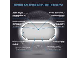 Овальное зеркало с фронтальной LED-подсветкой Wellsee 7 Rays Spectrum 172202040 (110*55 см, черный контур, сенсорная кнопка)