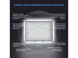 Прямоугольное зеркало с фоновой LED-подсветкой Wellsee 7 Rays Spectrum 172200850 (65*50 см, черный контур, сенсорная кнопка)