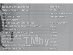 Зеркало Пекам Marta 1 60x80 / marta1-60x80s (с подсветкой и сенсором на прикосновение)