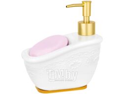 Дозатор моющего средства с губкой Elan Gallery Белый узор / 540529