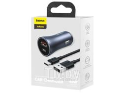 Автомобильное зарядное устройство Baseus Golden Contactor Pro Dual Quick Charger Car Charger U+C 40W (With Baseus Simple wiring USB For Type-C 5A 1.0m) Dark Gray (TZCCJD-0G)