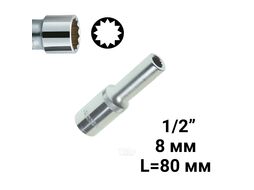 Головка торцевая 8мм 1/2" 12-гранная глубокая L=80мм ЭВРИКА ER-91501-12