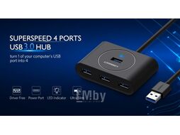 Хаб UGREEN USB 3.0 Hub 0.5m CR113 (Black) (20290)