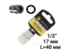 Головка торцевая 17мм 1/2" 6-гранная L=40мм (с держателем) ЭВРИКА ER-91310Н