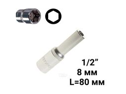 Головка торцевая 8мм 1/2" 6-гранная глубокая L=80мм ЭВРИКА ER-91501