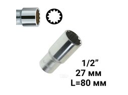 Головка торцевая 27мм 1/2" 12-гранная глубокая L=80мм ЭВРИКА ER-91520-12
