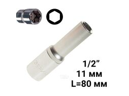 Головка торцевая 11мм 1/2" 6-гранная глубокая L=80мм ЭВРИКА ER-91504