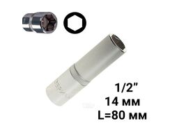 Головка торцевая 14мм 1/2" 6-гранная глубокая L=80мм ЭВРИКА ER-91507