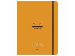 Блокнот А5+ 160*210 мм, 60 л., в клетку "Rhodia Unlimited" сшивка сбоку, обл. карт., микроперф., на резинке, оранжевый Clairefontaine 118758C