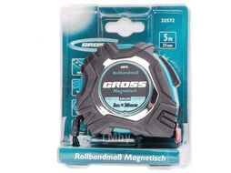 Рулетка Magnetisch, 5м х 25мм, обрезин. корпус,автоматич. фиксация, нейлон. покр.,магн.зацеп Gross 32572