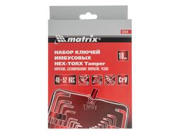 Набор ключей имбусовых HEX-TORX, 18 шт: HEX 1,5–10 мм, T10-T50, CrV, короткие, сатин. MATRIX 12314