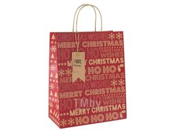 Пакет бумажный подарочный 26,5*14*33 см "Kraft Xmas text" Clairefontaine X-29199-2C