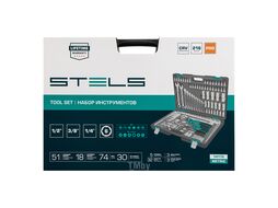 Набор инструмента, 1/4", 3/8", 1/2", Cr-V, S2, усиленный кейс, 216 предм. STELS 14115