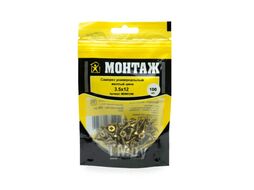 Саморез универсальный 3.5x12, желтый цинк, дой-пак S, (100шт) МОНТАЖ MD001248