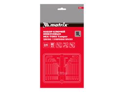 Набор ключей имбусовых HEX-TORX, 18 шт: HEX 1,5–10 мм, T10-T50, CrV, удлиненные, сатин. MATRIX 12315
