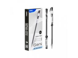 Ручка гелевая "Geni" 0,5 мм, пласт., прозр., стерж. черный Deli EG90-BK