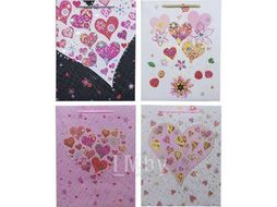 Пакет подарочный 26x32x10 см бумажный "Hearts" 210 г/м2, ассорти 4 цв, deVente 9041193
