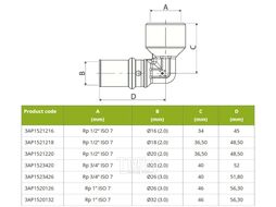 Колено с внутренней резьбой пресс-фитинги 3/4"*20 Ape 3AP1523420