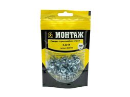 Саморез с прессшайбой 4.2x14, острый, цинк, дой-пак S, (100шт) МОНТАЖ MD001104