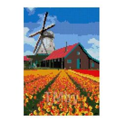 Алмазная мозаика 21*30см "Мельница над тюльпановым полем" (полное заполнение,без деревянного подрамника) LORI Ам-149