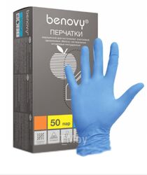 Перчатки одноразовые Benovy нитриловые неопудренные (L, голубой/100шт)