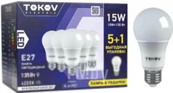 Набор ламп Tokov Electric 15Вт А60 4000К Е27 176-264В / Promo-A60-E27-15-4K (5+1шт)