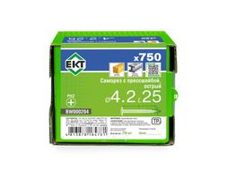 Саморез с прессшайбой, 4.2x25 острый, цинк, в коробке с окном, (750шт) EKT BW000204
