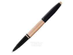 Ручка роллер "Calais Brushed Rose Gold Plate & Black Lacquer" 0,7 мм, метал., подарочн. упак., розовое золото/черный, стерж. черный Cross AT0115-27