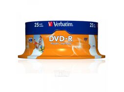 Диск DVD-R 4,7 Гб запис. 16х. 25 шт. на шпинд. AZO Wide Inkjet Printable (Область печати: 21-118mm) Verbatim 43538