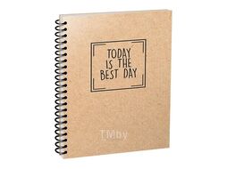 Блокнот A5, 64 л., лин. "Today is the best day" обл. картон, спираль сбоку, на резинке, коричневый