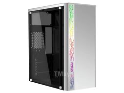 Корпус White MidiTower 1*USB2+1*USB3, передняя панель с RGB подсветкой, Окно на боковой панели (акрил), Белый Ginzzu A390