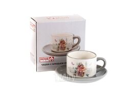 Чашка с блюдцем керамические "розовая роза" 210 мл/14,8x6,6 см Home Line 126-pink rose