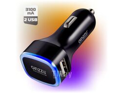 Автоадаптер в прикуриватель, 2*USB порта 5V/3100мA 15W DC 12V-24V Ginzzu GA-4415UB